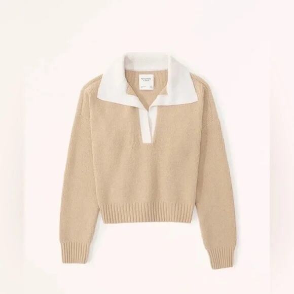 Abercrombie & Fitch Womens XS Notch-Neck Sweater Polo Cozy Academia Fall Comfy - Picture 1 of 8